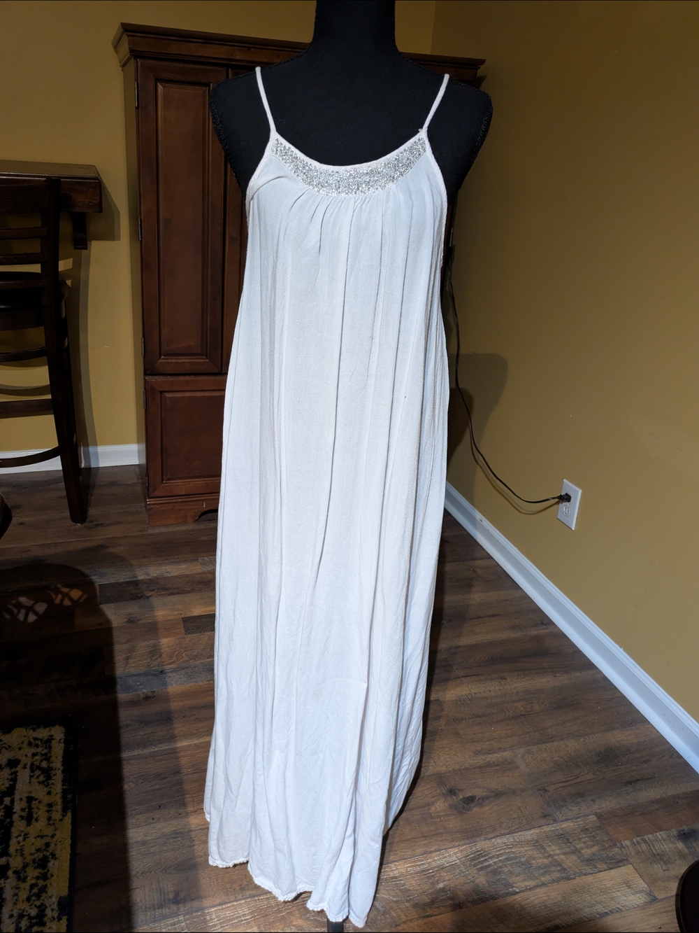 Raviya White Spaghetti-Strap Maxi Dress with Beaded Neckline